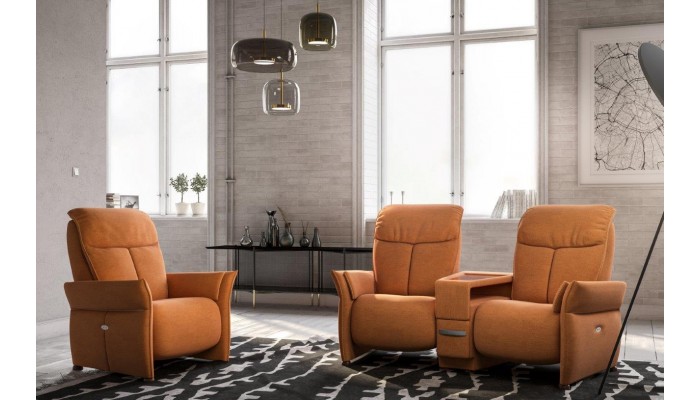 DAVOS - Canapé 2 places relax + petit meuble multimédia