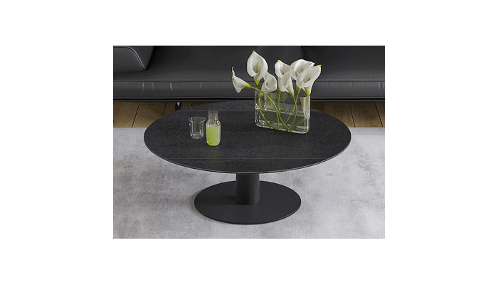 UNA - Table basse extensible plateau céramique pied acier métal laqué noir