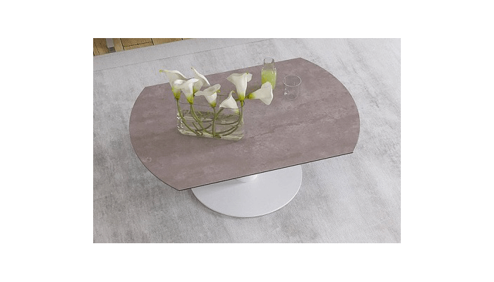 UNA - Table basse extensible plateau céramique pied acier métal laqué blanc