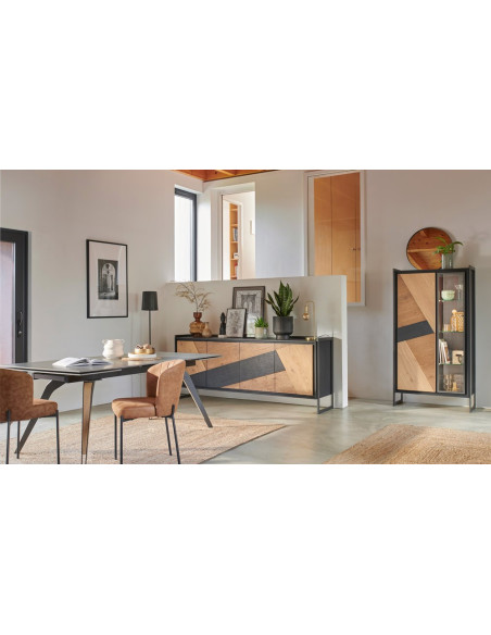 GRAFFIK - Vitrine 1 porte bois 1 porte verre avec éclairage 