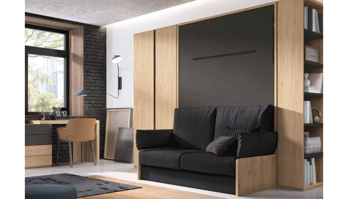 Eos - Armoire lit autoportante avec banquette 