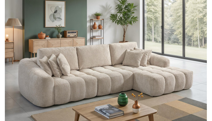 Brandy - Canapé d'angle chaise longue avec 2 assises coulissantes 