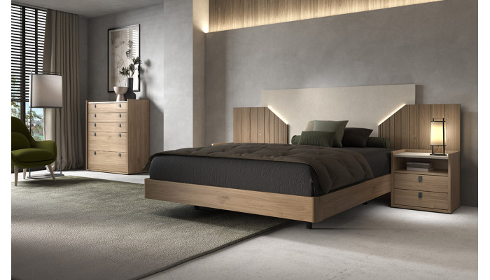 Salsa - Lit pour couchage 140x190 avec 2 chevets 