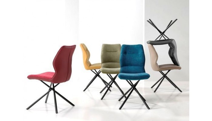 WISH - Chaise en tissu et simili cuir avec pieds en métal noir 6 coloris